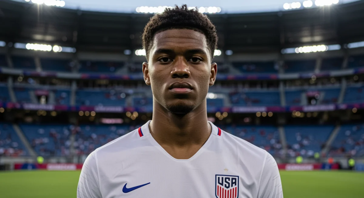 Confident young American defender portrait