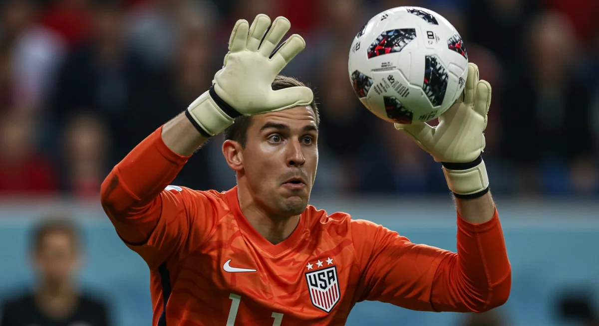 American goalkeeper making a save in a European league game