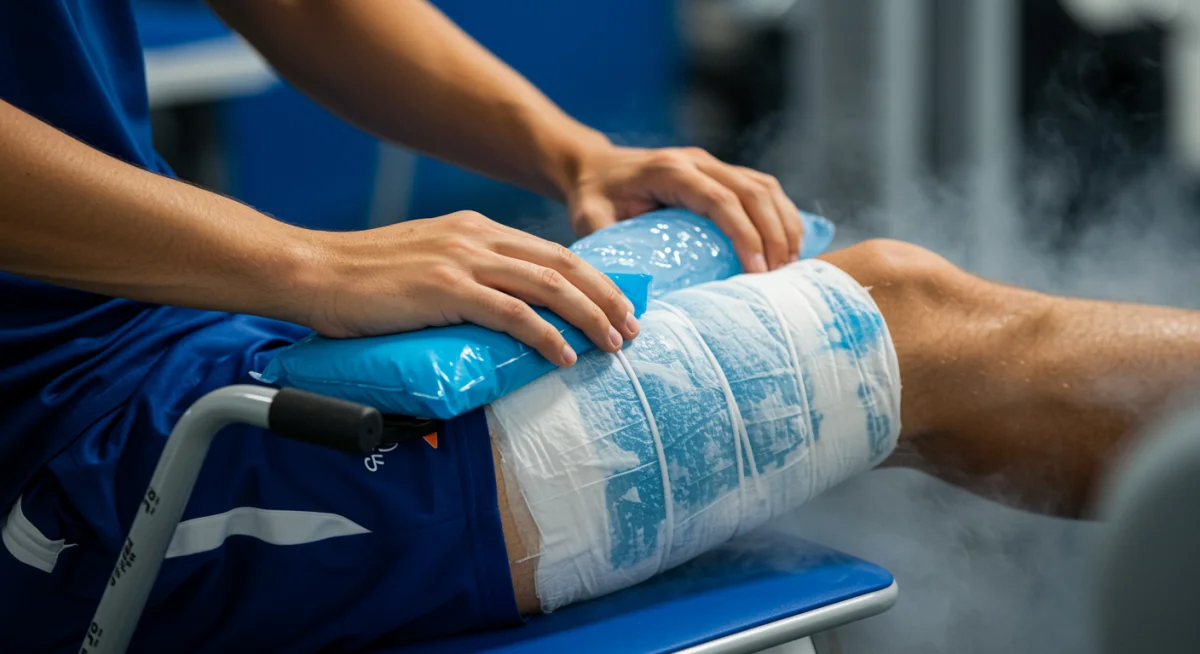 Soccer player undergoing cryotherapy for muscle recovery and injury prevention.