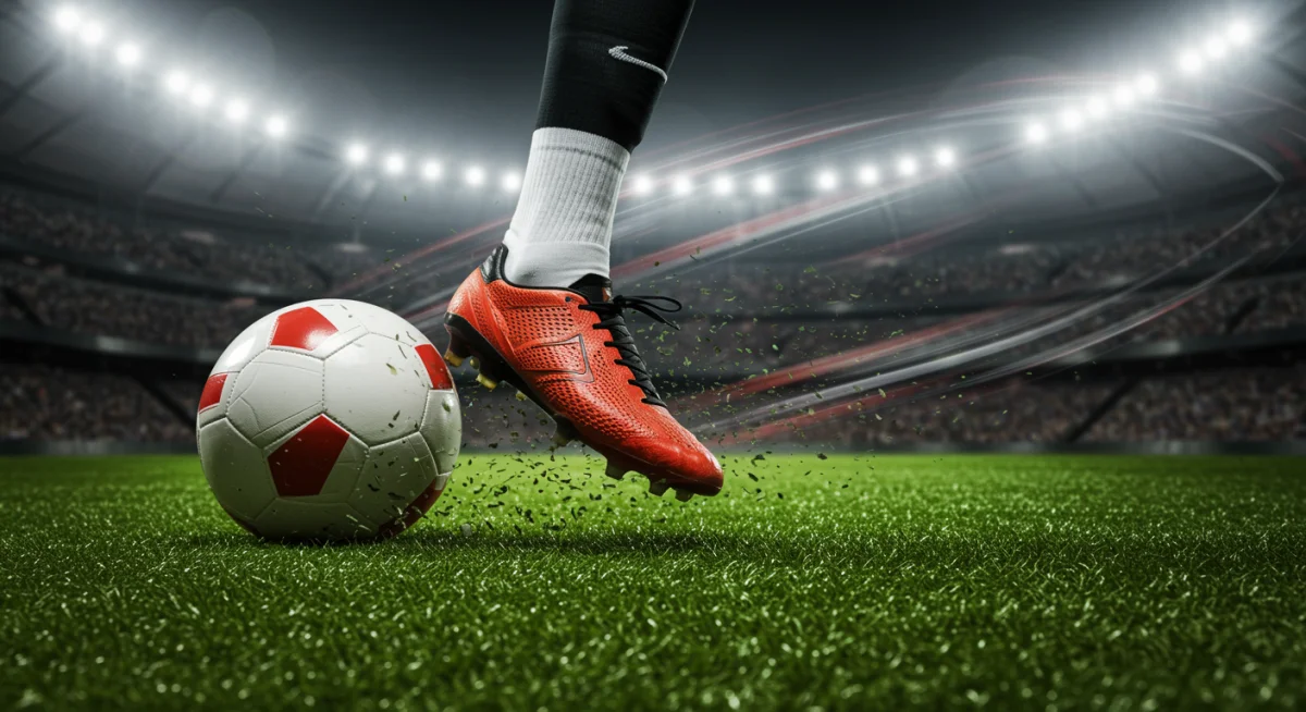 Footballer's boot striking the ball with precision and power
