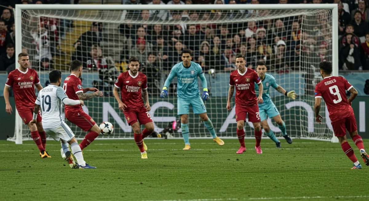 Player scoring a goal from a perfectly executed indirect free-kick routine.
