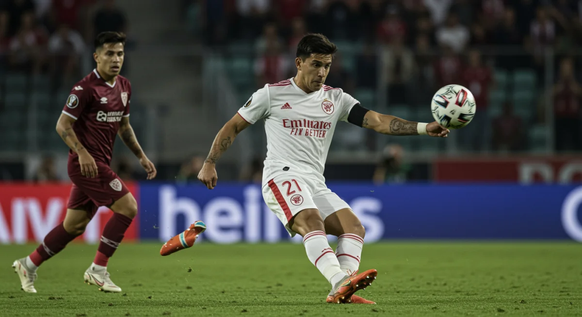 Player making a decisive pass in Concacaf Champions Cup semifinal midfield.