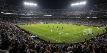 MLS stadium at night with digital transfer market graphics for January 2025 transfer window