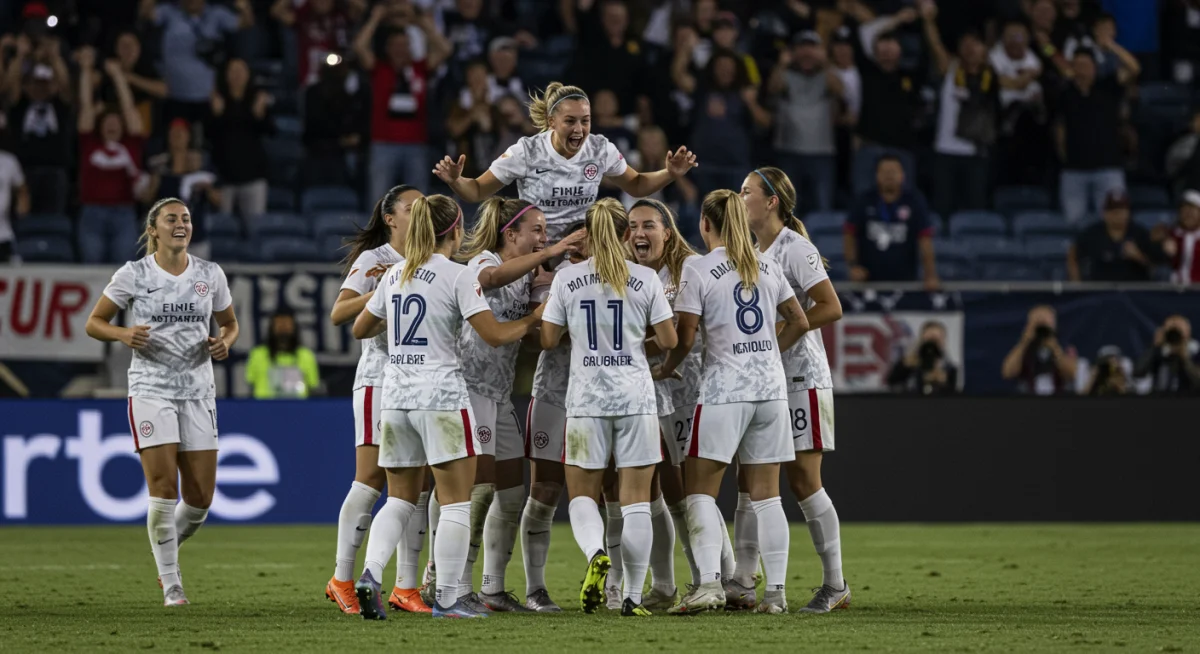 NWSL team celebrating unexpected goal victory