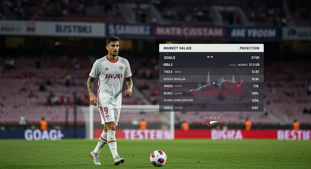 Soccer player statistics and market value projection graphic