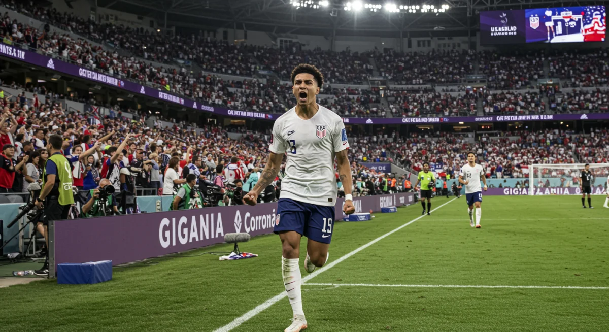 US soccer player celebrating, illustrating commercial appeal and fan engagement.