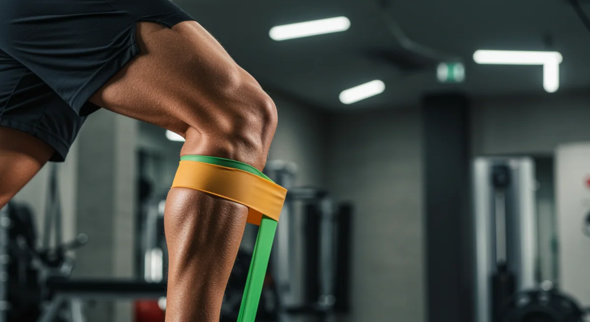 Soccer player performing resistance band training for leg strength