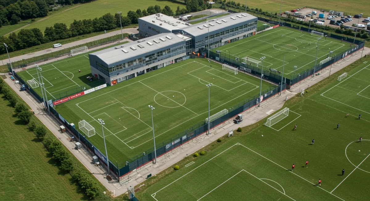 Modern football training facility with multiple pitches and advanced equipment
