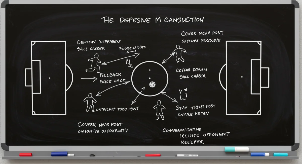 Tactical whiteboard showing defensive soccer strategies and formations