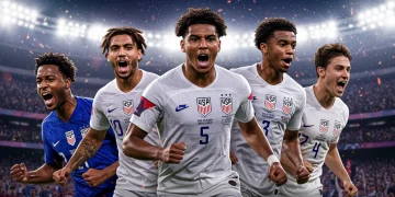 Dynamic illustration of top five US soccer prospects for 2026 World Cup