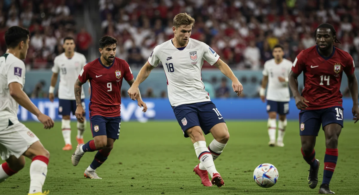 USMNT midfielder's strategic ball control in a high-pressure situation.