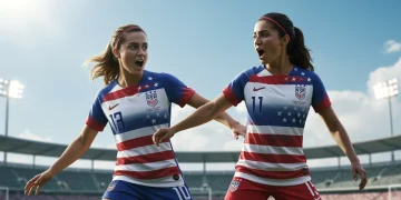 Two USWNT rising stars celebrating on the field, symbolizing future World Cup impact.