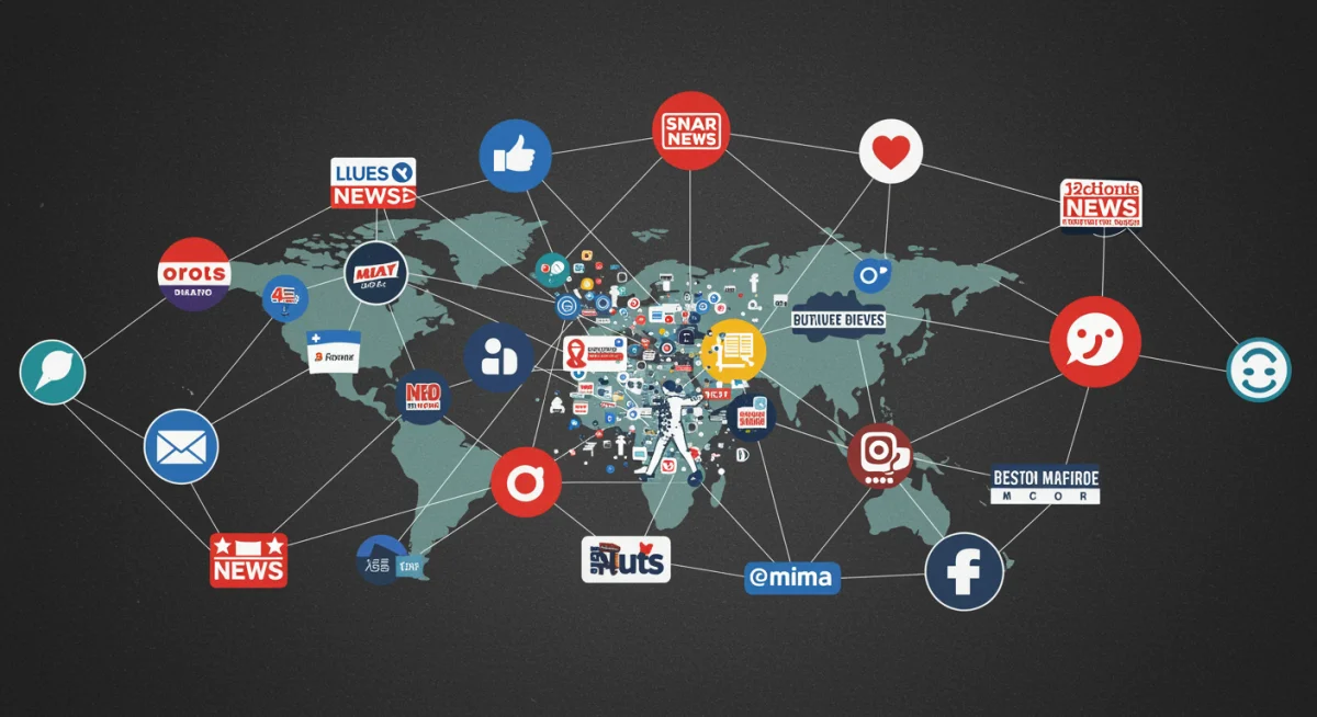 Global news network and social media icons, depicting the complex landscape of transfer rumor verification.