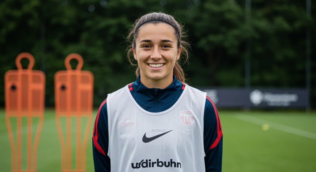 Confident young female soccer player portrait, ready for training.