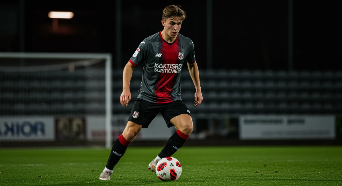 Young American soccer player dribbling intensely during a professional match