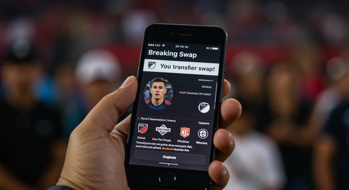 Smartphone displaying a breaking MLS transfer news notification