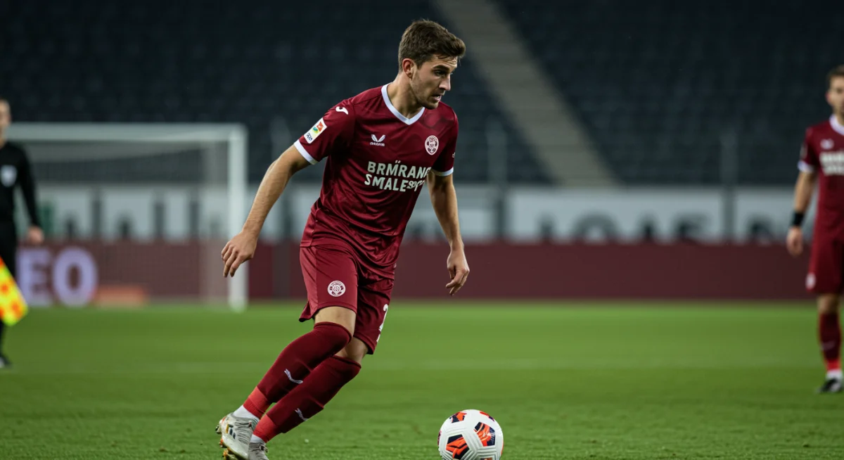 Player skillfully dribbling a soccer ball during an intense match.
