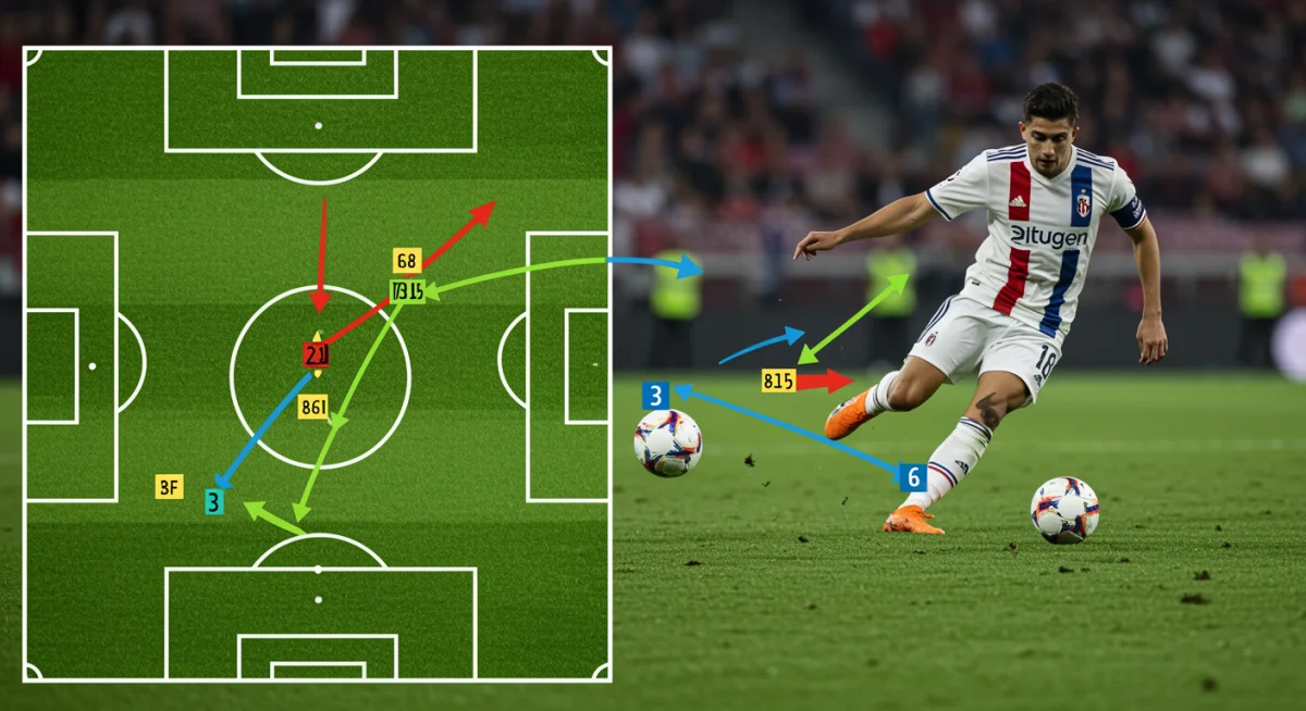Tactical diagram illustrating a successful offensive play in soccer leading to a goal.